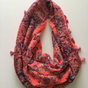 American Eagle Paisley Infinity Scarf with Tassels - Boho Floral Design